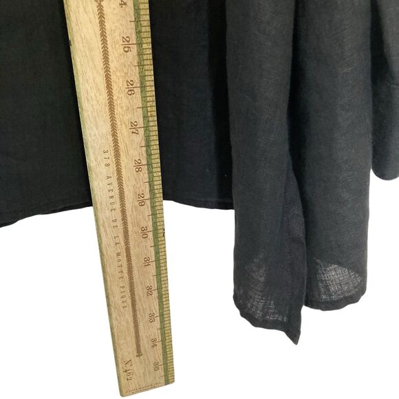 Eileen Fisher Organic Linen Oversized Button Down Shirt LP Asymmetrical Hem BLK - Picture 9 of 12